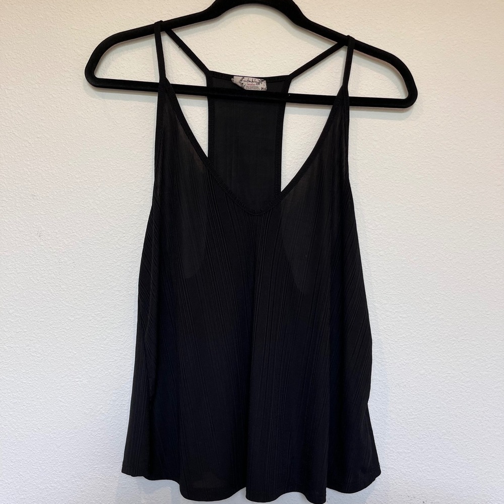 Intimately Free People Black Ribbed Racerback V-Neck Tank Top Small